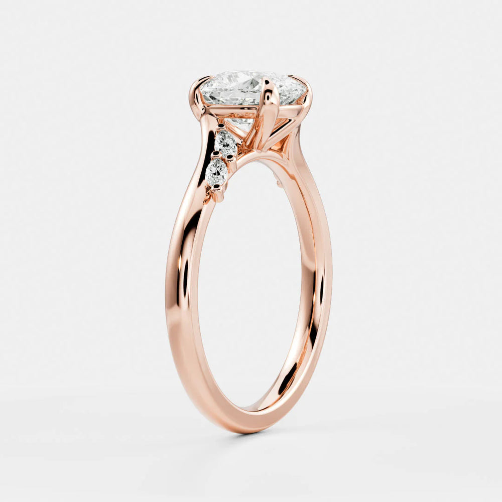 Flora Twist Side Stone Oval Diamond Engagement Ring