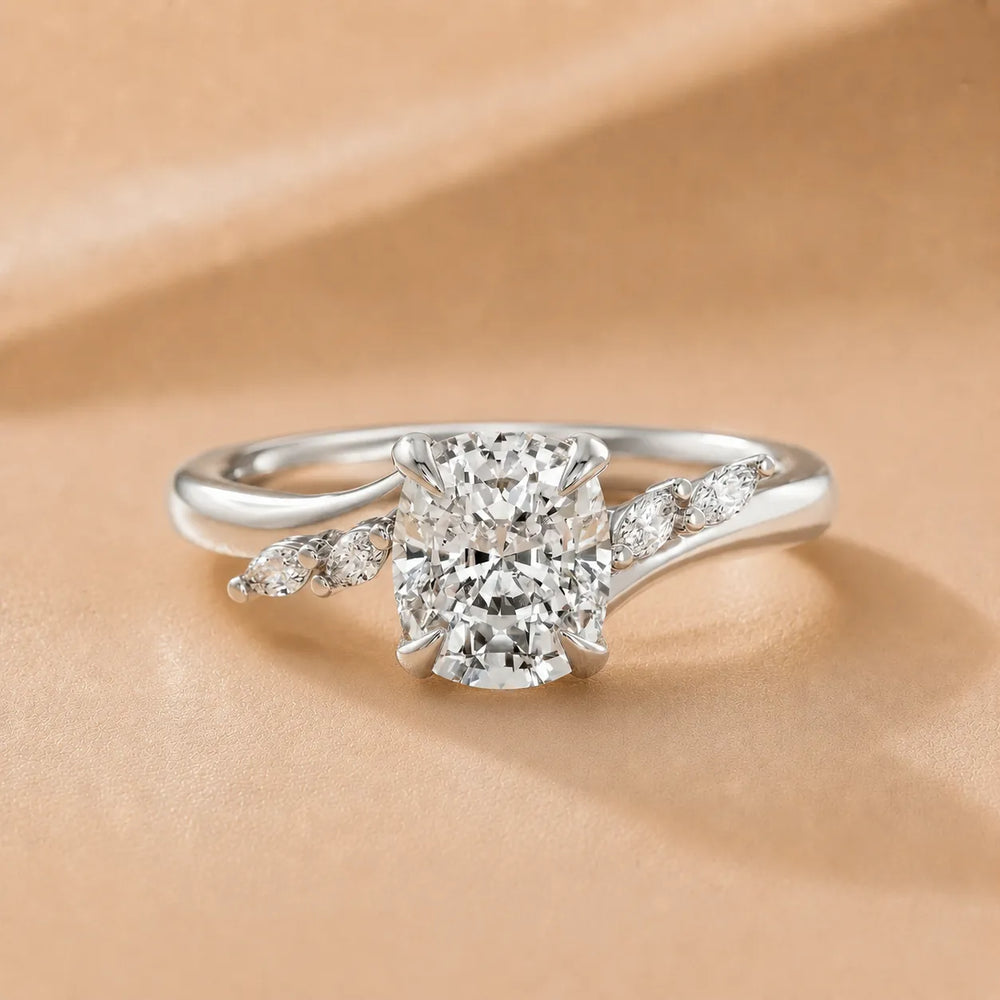 Flora Twist Side Stone Oval Diamond Engagement Ring