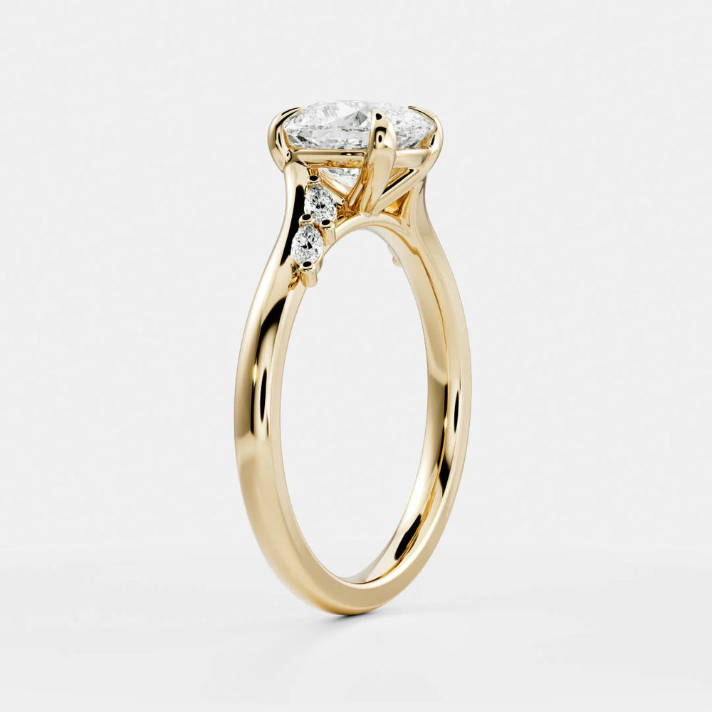 Flora Twist Side Stone Oval Diamond Engagement Ring