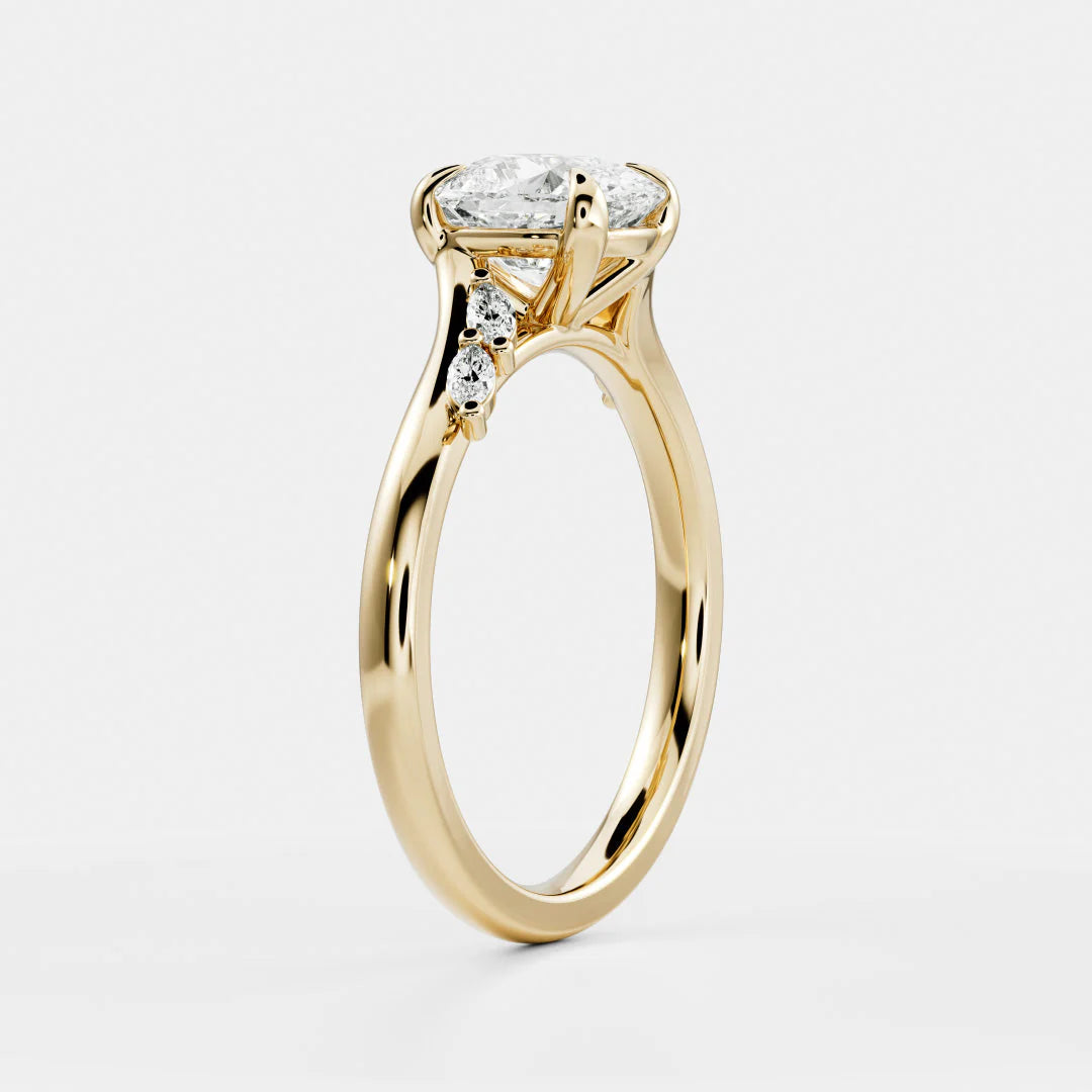 Flora Twist Side Stone Oval Diamond Engagement Ring