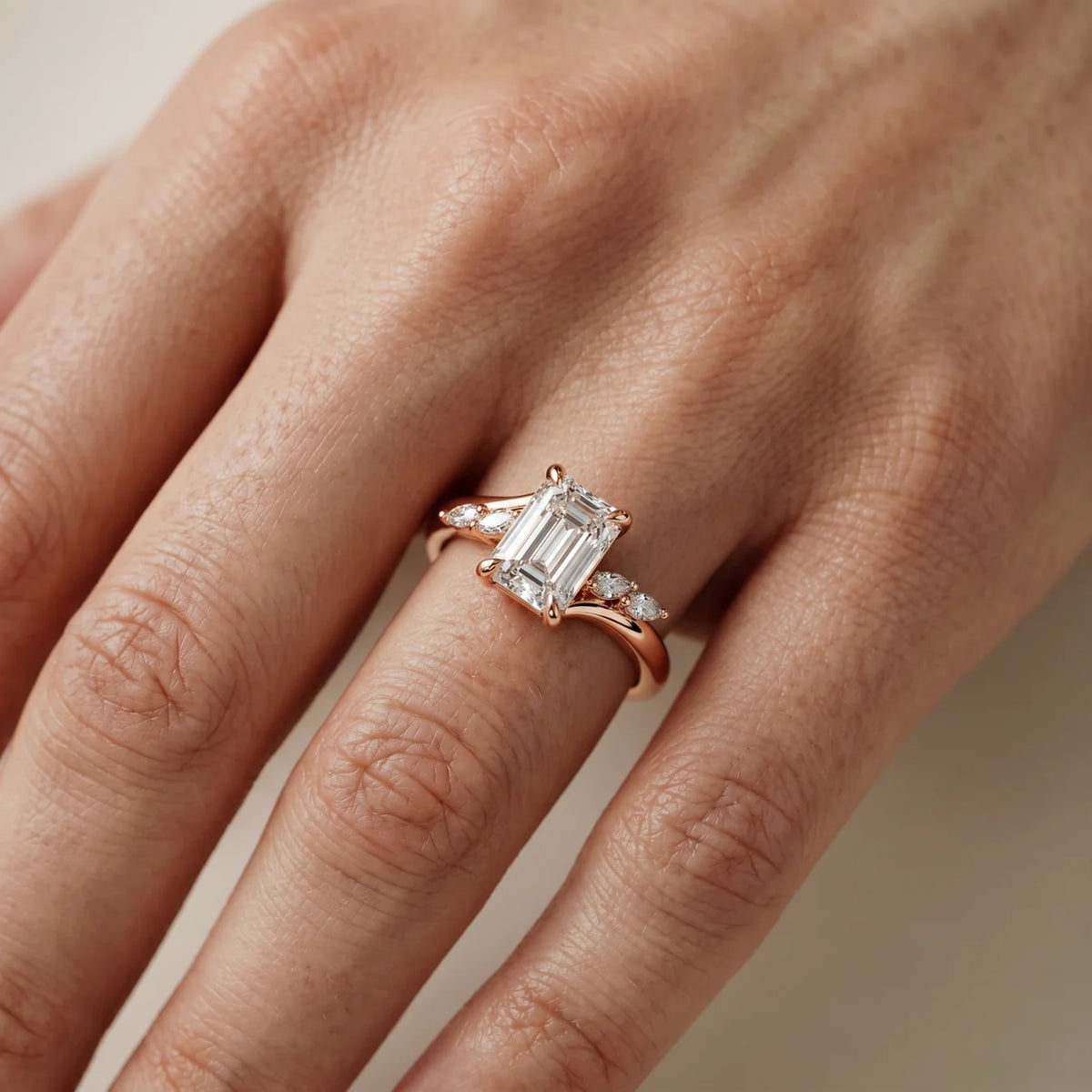 Flora Twist Side Stone Oval Diamond Engagement Ring
