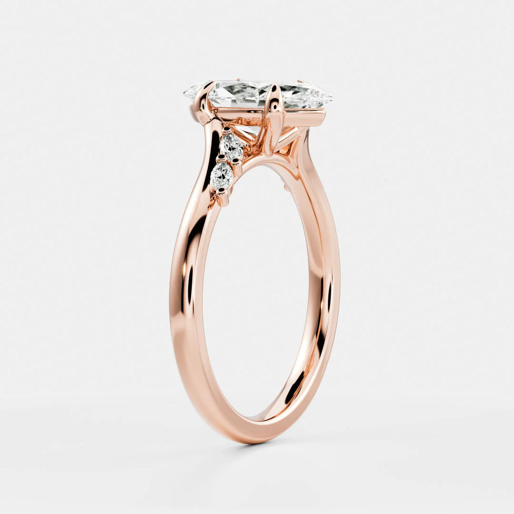 Flora Twist Side Stone Oval Diamond Engagement Ring