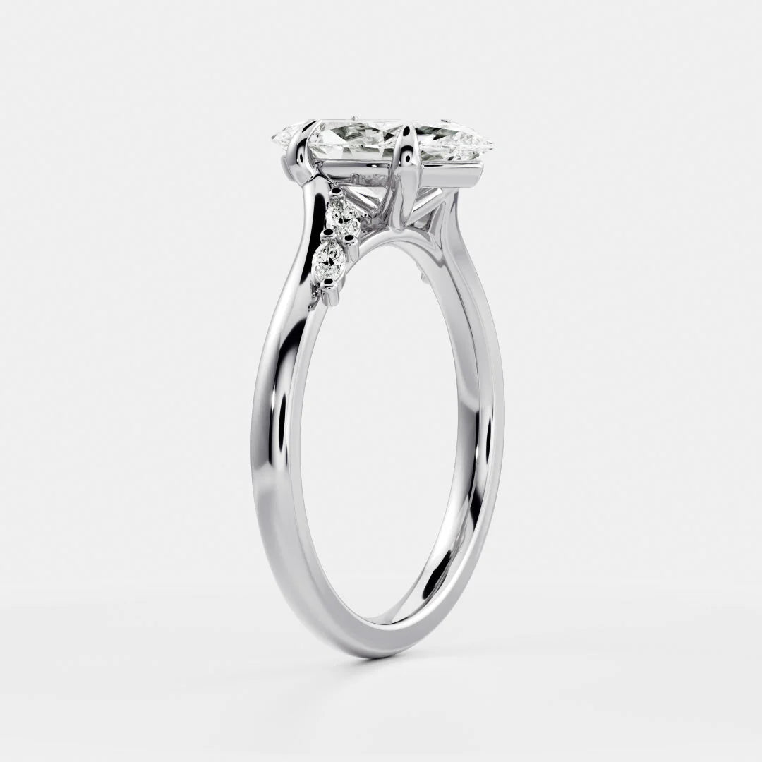 Flora Twist Side Stone Oval Diamond Engagement Ring