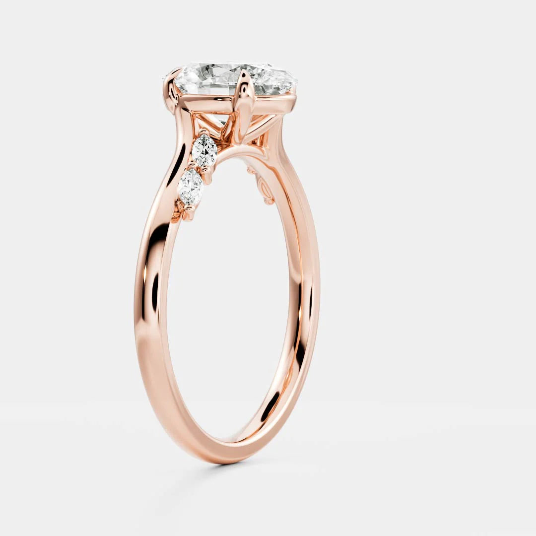 Flora Twist Side Stone Oval Diamond Engagement Ring