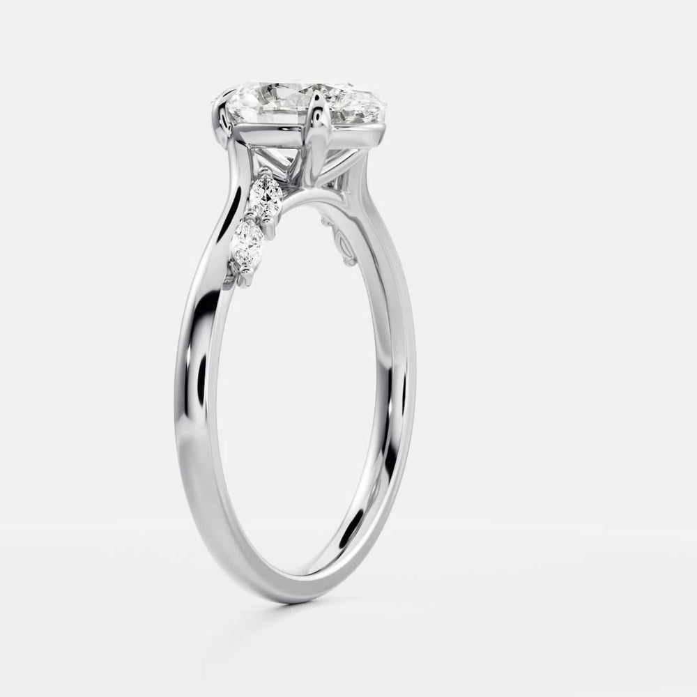 Flora Twist Side Stone Oval Diamond Engagement Ring