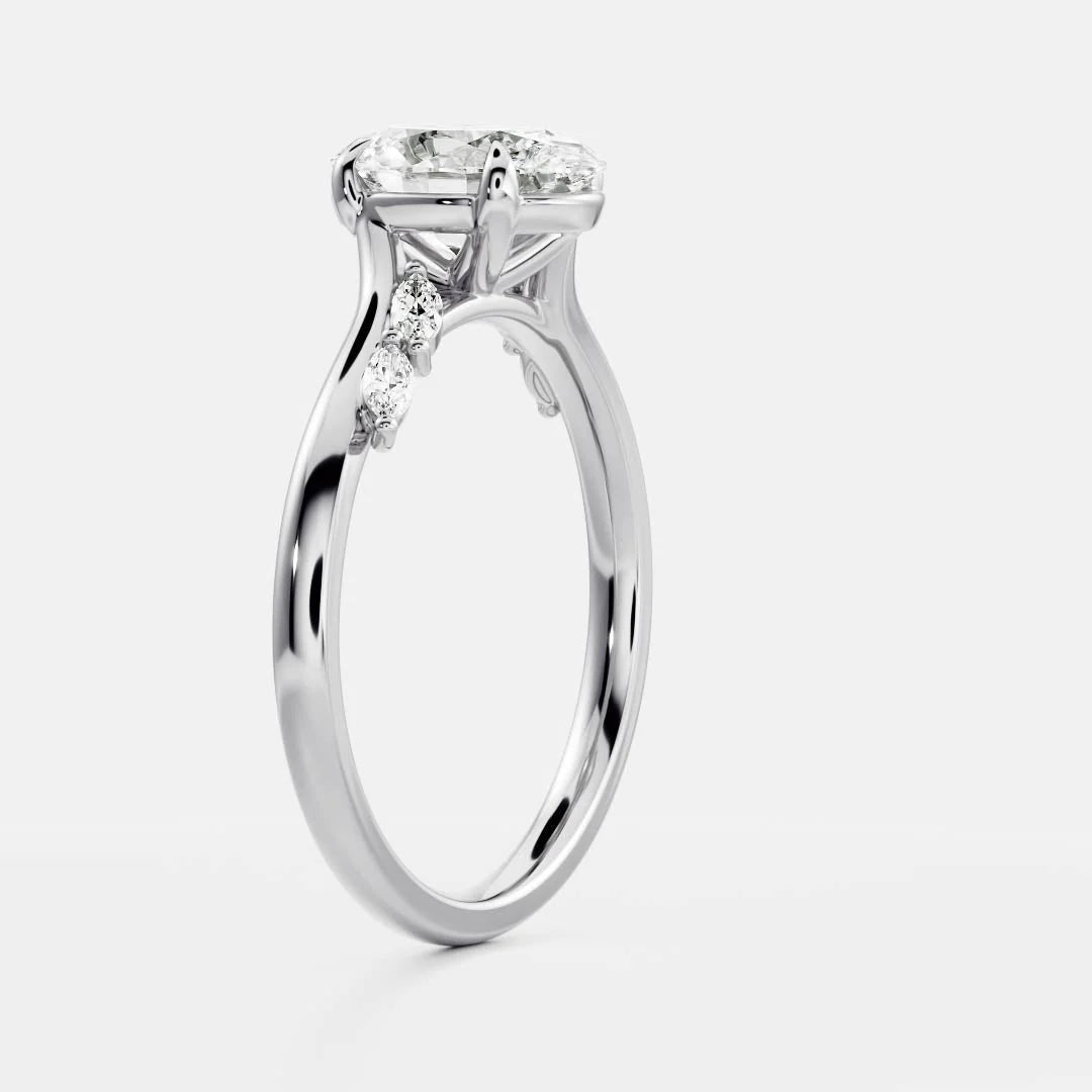 Flora Twist Side Stone Oval Diamond Engagement Ring