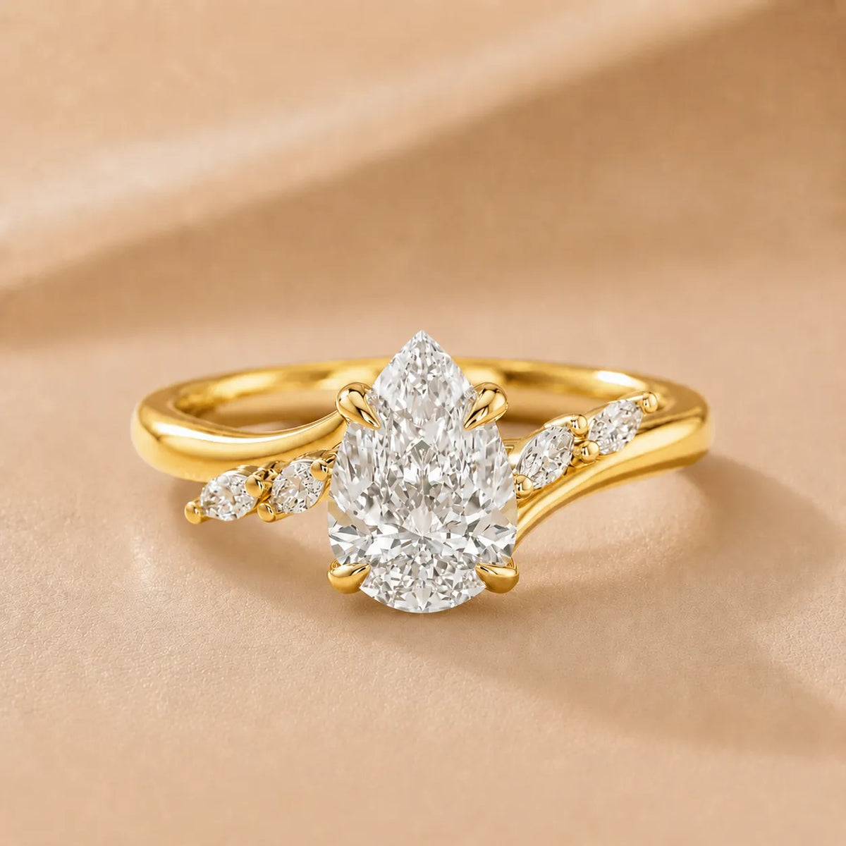 Flora Twist Side Stone Oval Diamond Engagement Ring