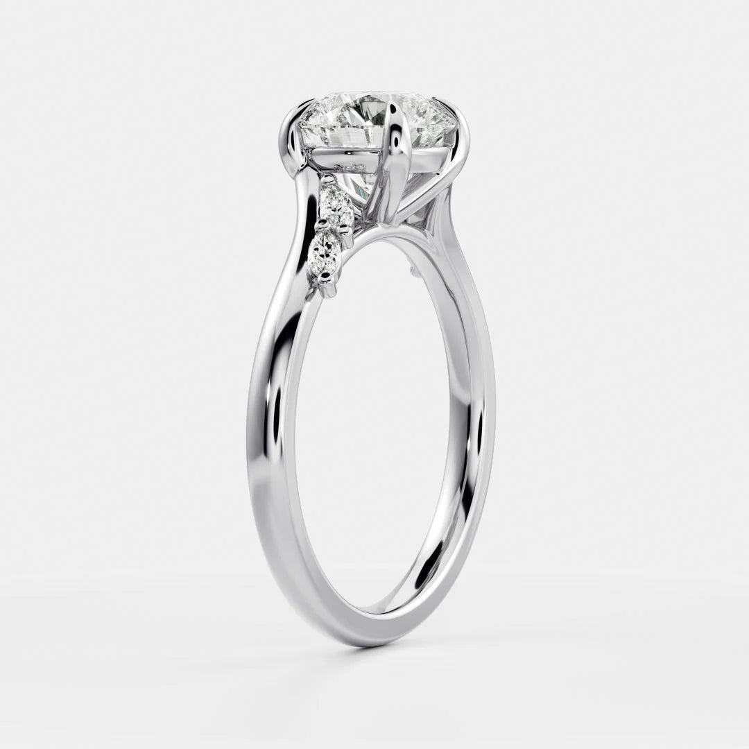 Flora Twist Side Stone Oval Diamond Engagement Ring