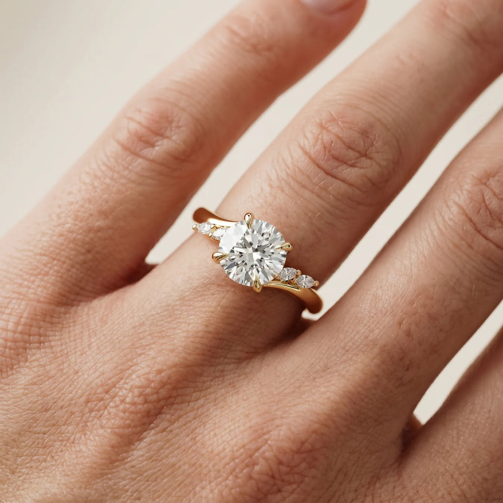 Flora Twist Side Stone Oval Diamond Engagement Ring
