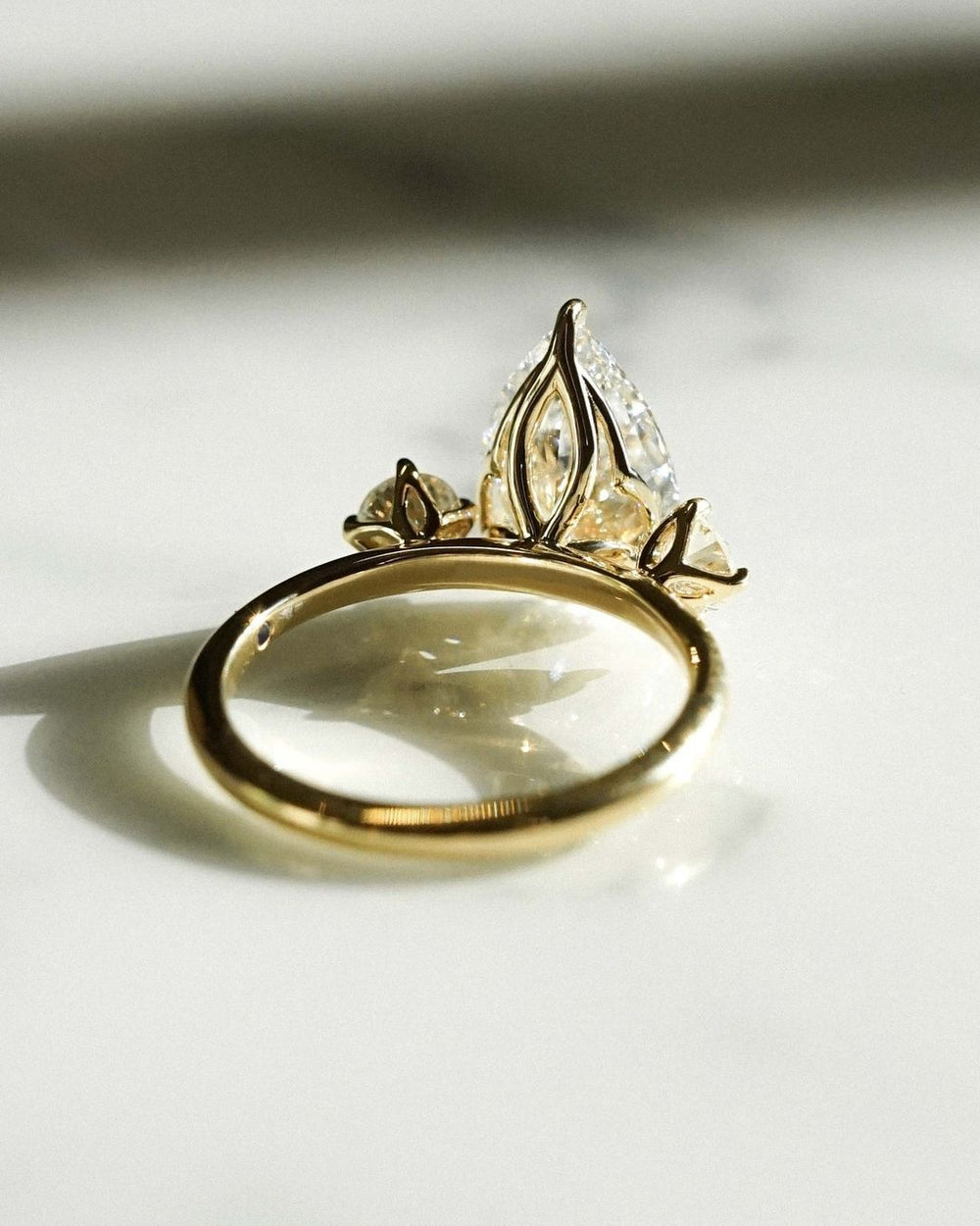 Three Stone Pear Cut Labgrown Engagement Ring