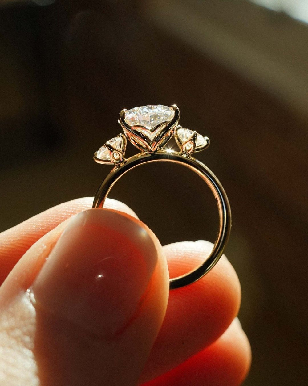 Three Stone Pear Cut Labgrown Engagement Ring