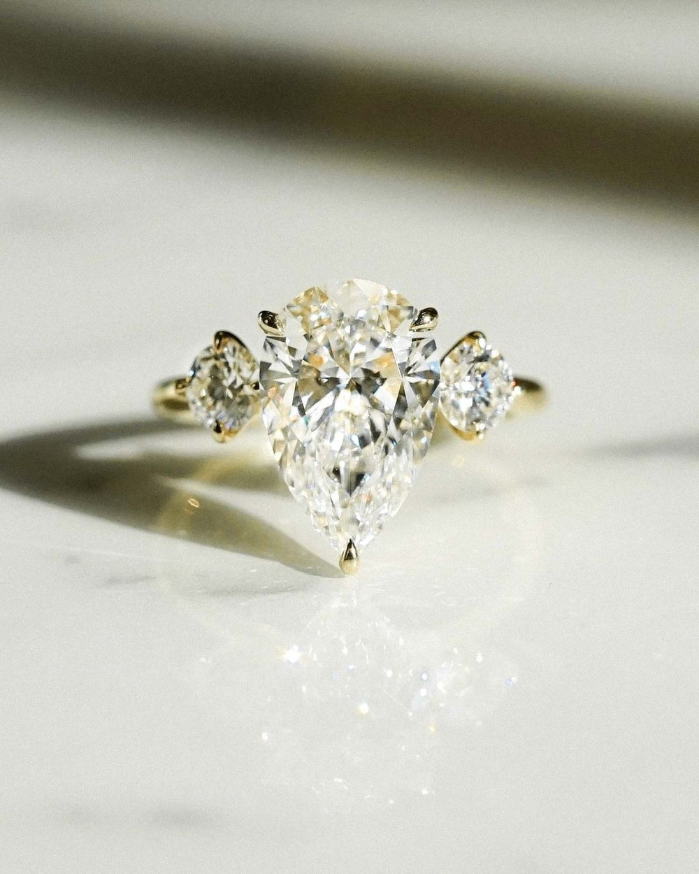 Three Stone Pear Cut Labgrown Engagement Ring