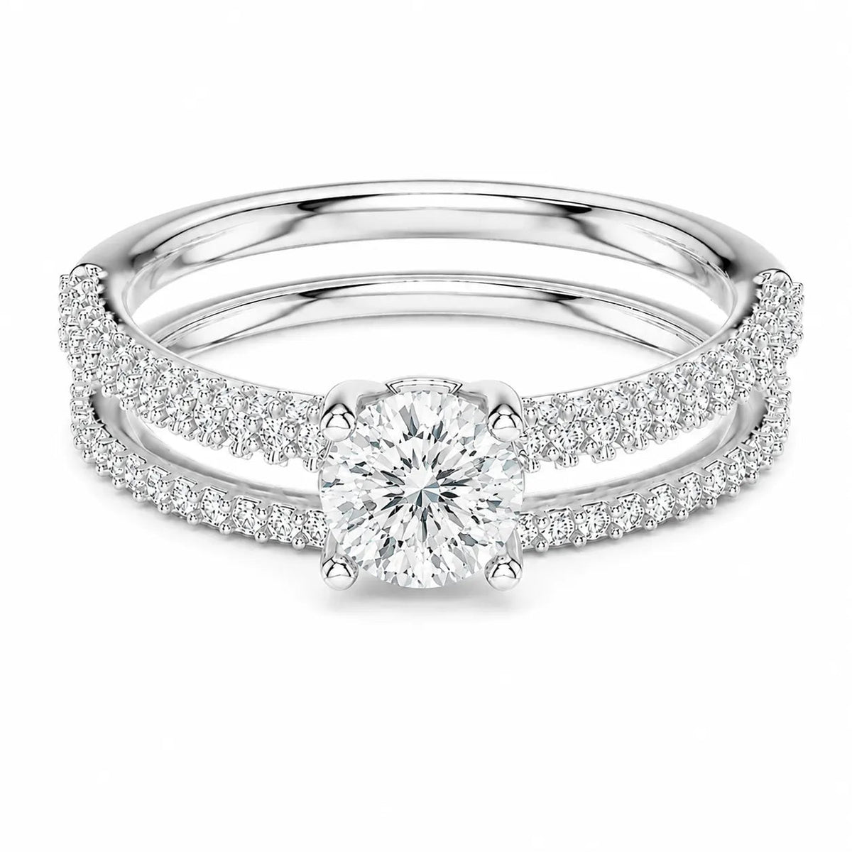 Forever Unity Ring with Side Ring – (925 Sterling Silver) – Round (925 Sterling Silver)