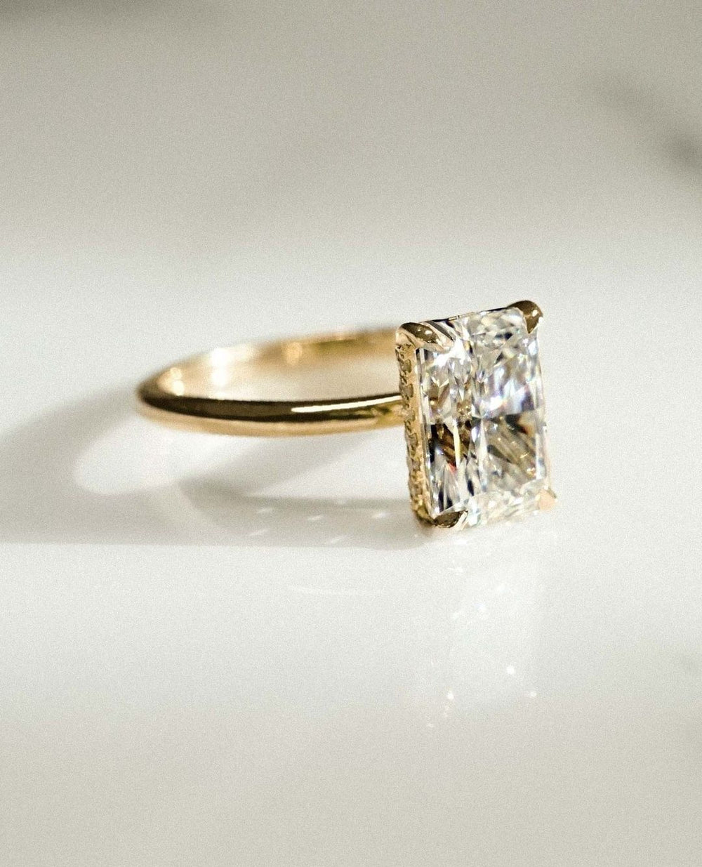 Radiant Cut Labgrown Engagement Ring, Crushed Ice Radiant Cut Ring