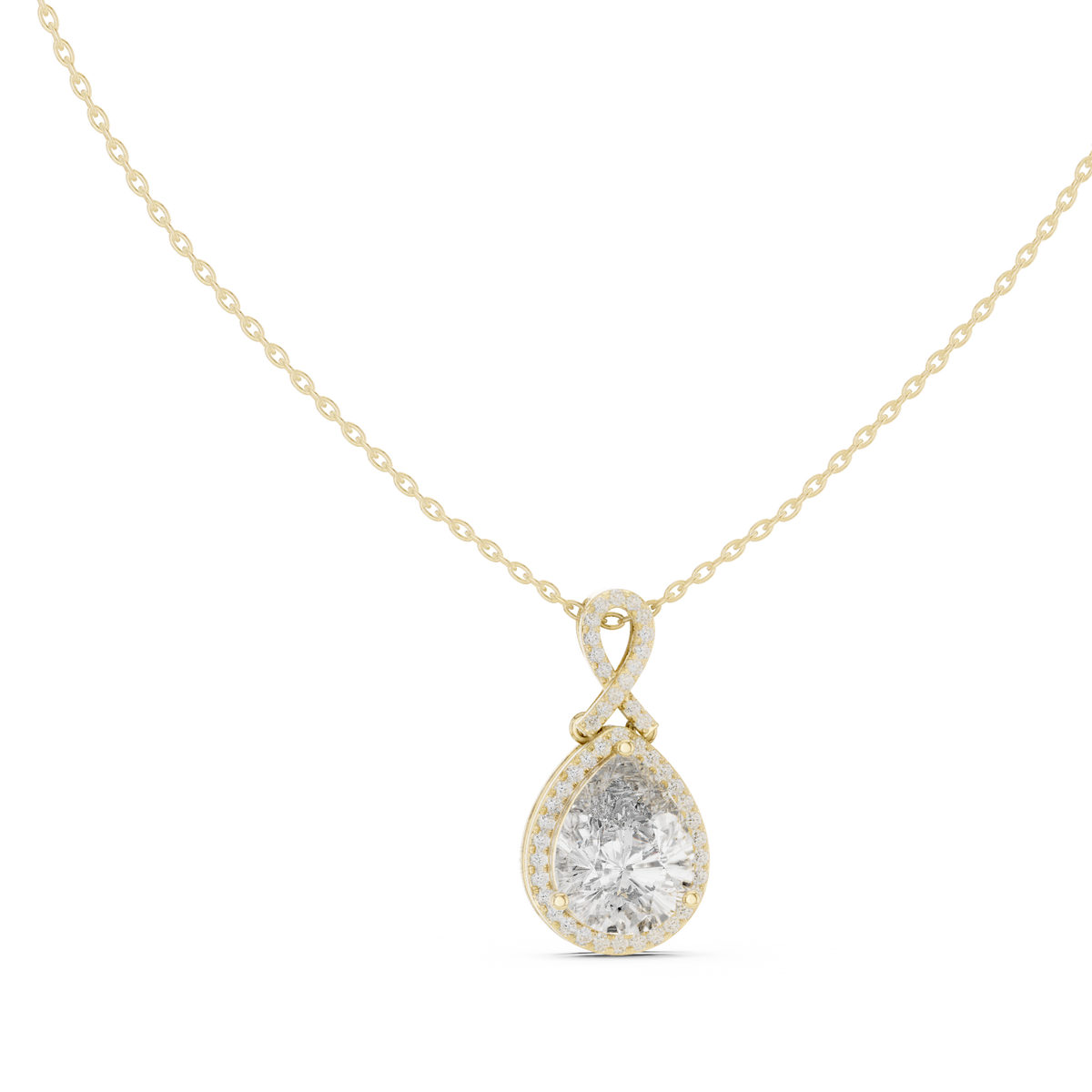 Pear Shape Diamond Halo Pendant Necklace with Infinity Bail