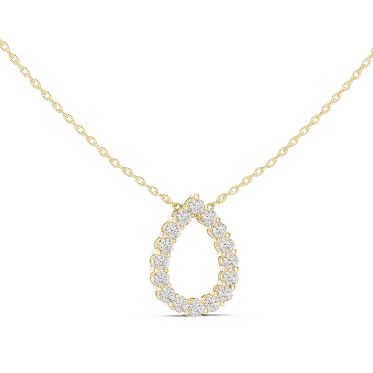 Teardrop Diamond Halo Pendant Necklace – (925 Sterling Silver) – (925 Sterling Silver) – Round (925 Sterling Silver)