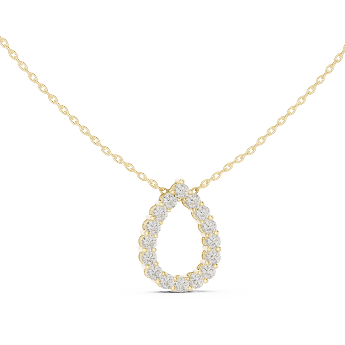 Teardrop Diamond Halo Pendant Necklace – (925 Sterling Silver) – Round (925 Sterling Silver)