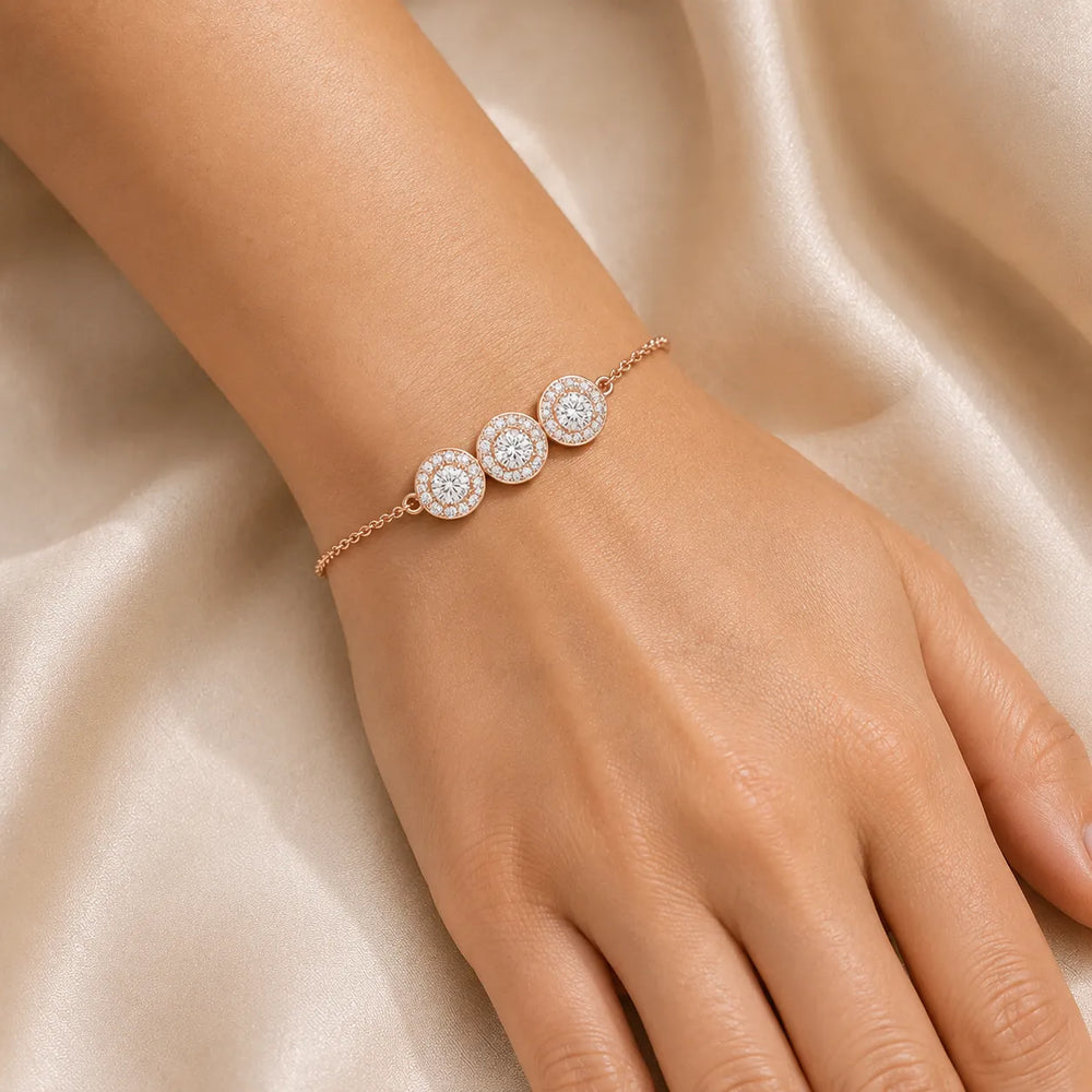 Graceful Trio Sparkle with Trio Set Round Diamond for Gifting Bracelet