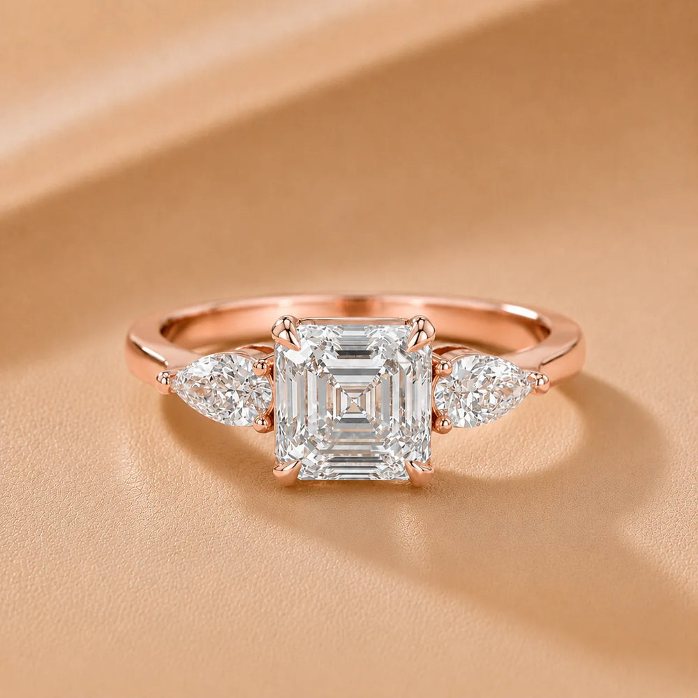 Grace Three Stone Asscher Diamond Engagement Ring