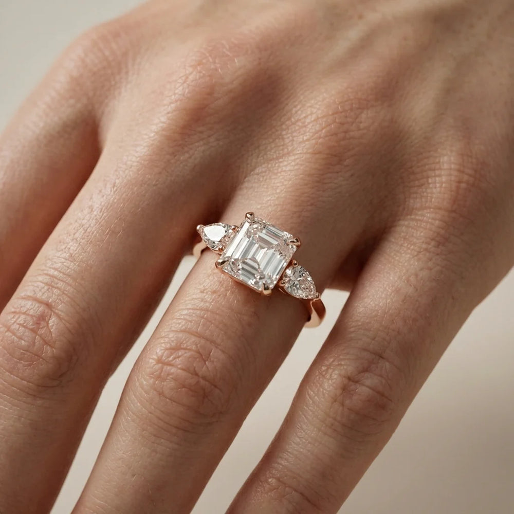 Grace Three Stone Asscher Diamond Engagement Ring