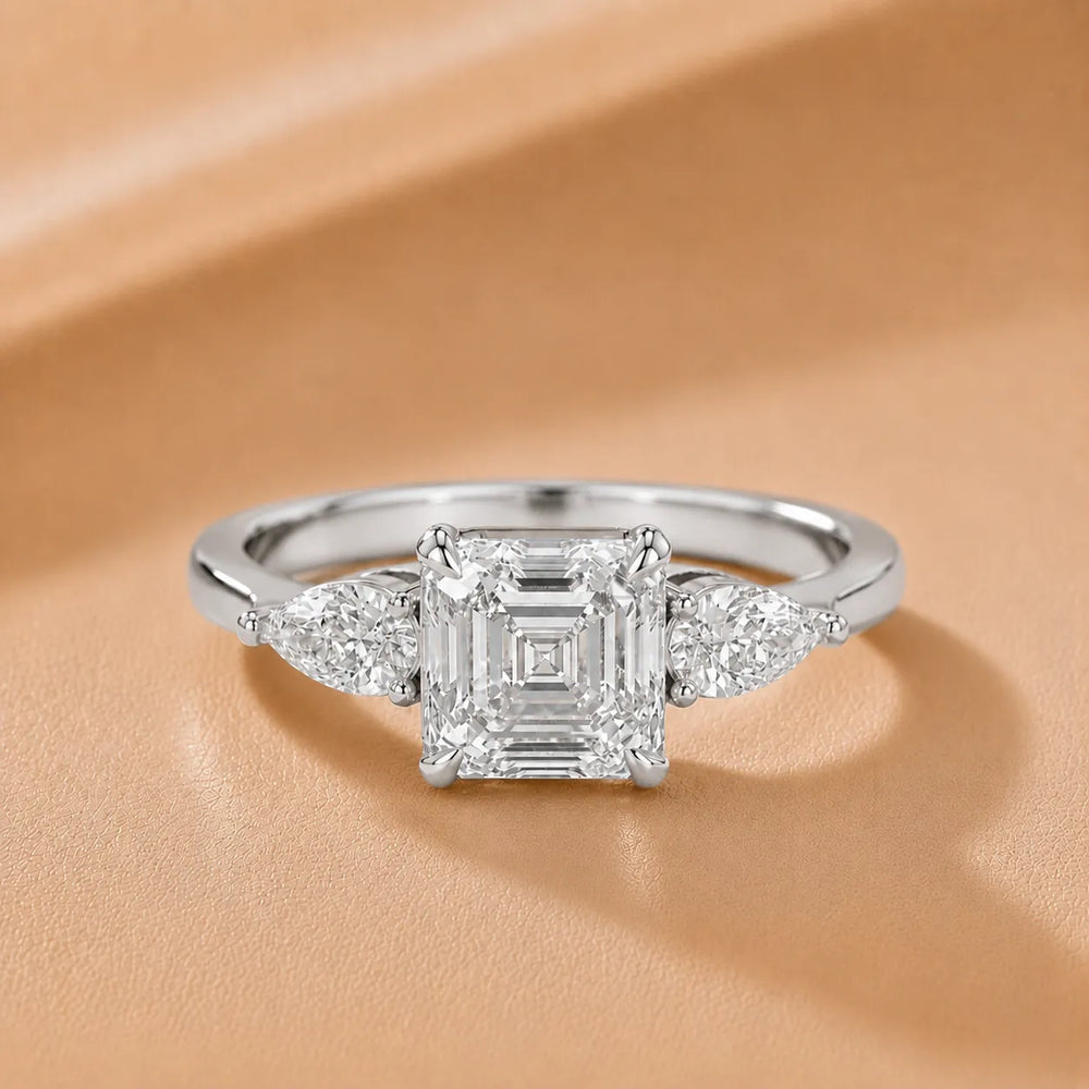 Grace Three Stone Asscher Diamond Engagement Ring