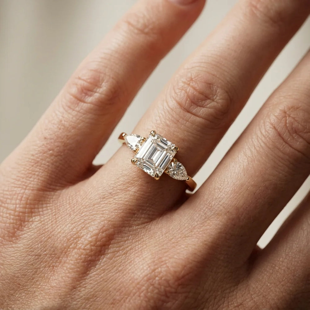 Grace Three Stone Asscher Diamond Engagement Ring