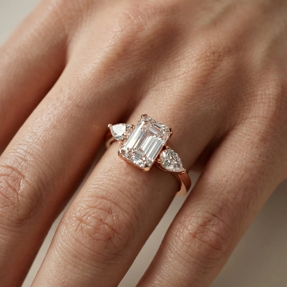 Grace Three Stone Asscher Diamond Engagement Ring
