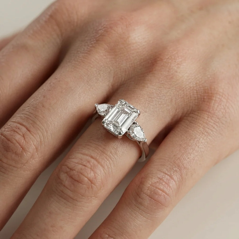 Grace Three Stone Asscher Diamond Engagement Ring