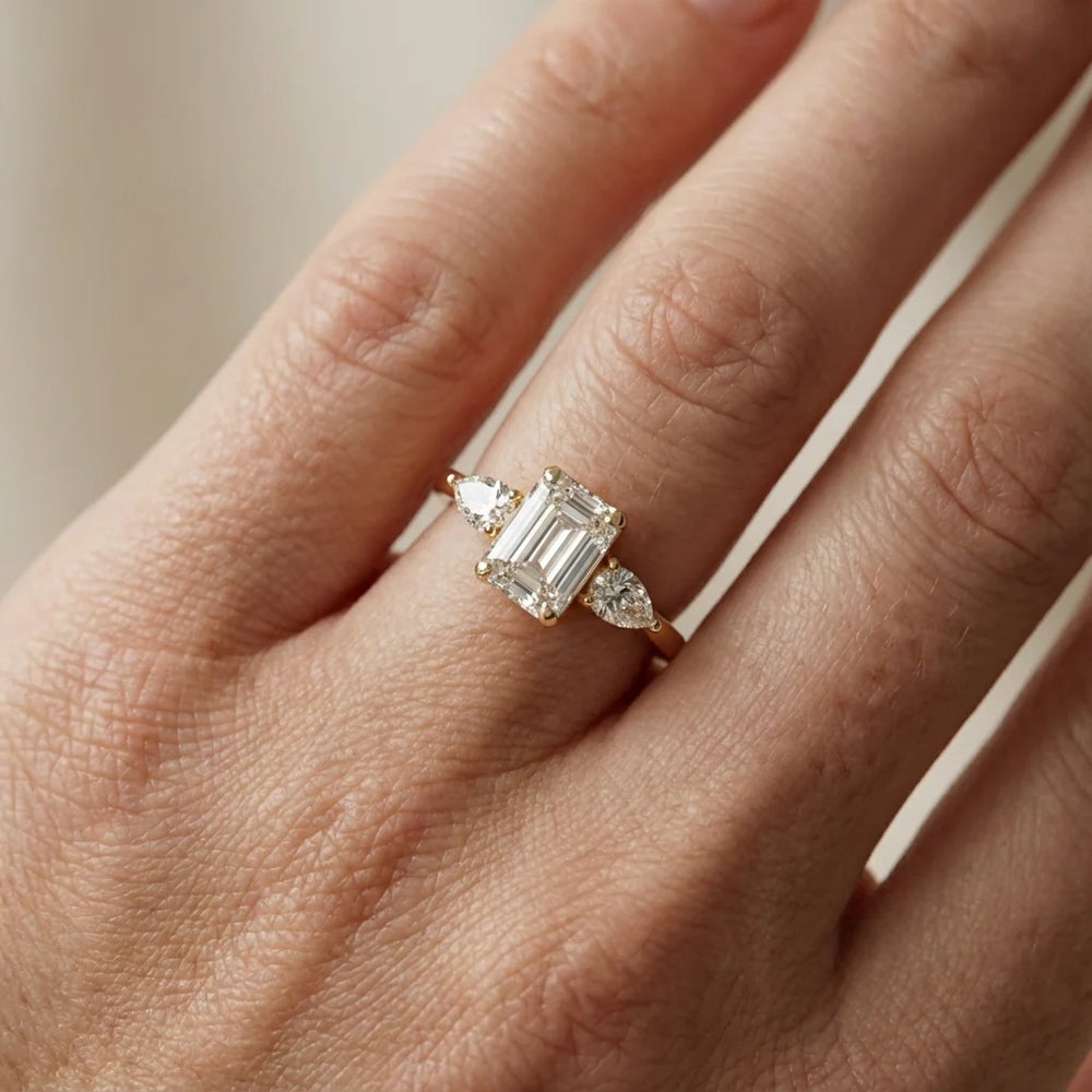 Grace Three Stone Asscher Diamond Engagement Ring