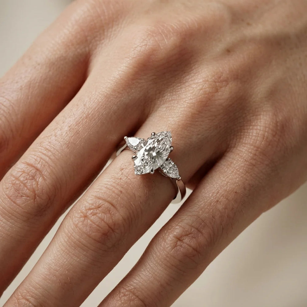 Grace Three Stone Asscher Diamond Engagement Ring