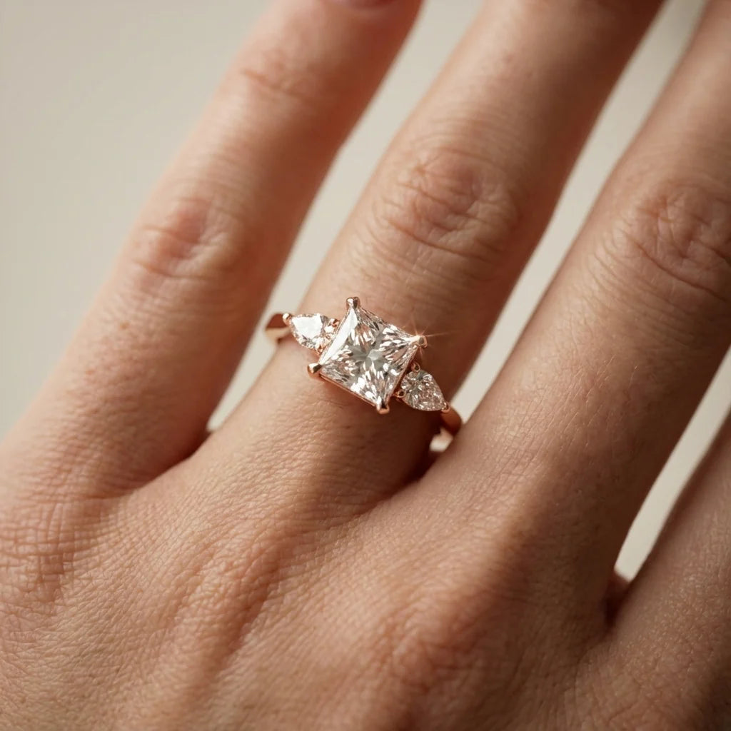 Grace Three Stone Asscher Diamond Engagement Ring