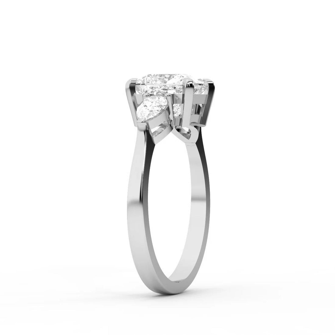 Grace Three Stone Asscher Diamond Engagement Ring – (950 Platinum) – Round (925 Sterling Silver)