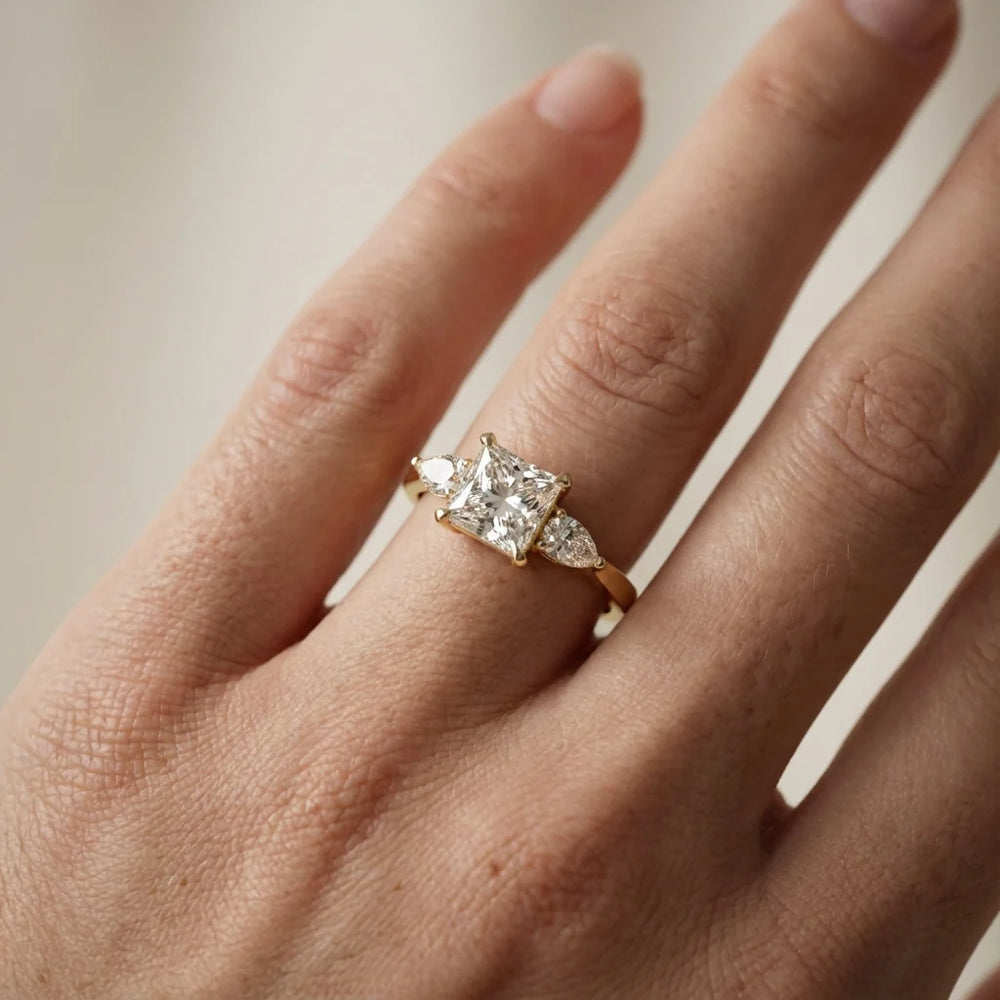 Grace Three Stone Asscher Diamond Engagement Ring