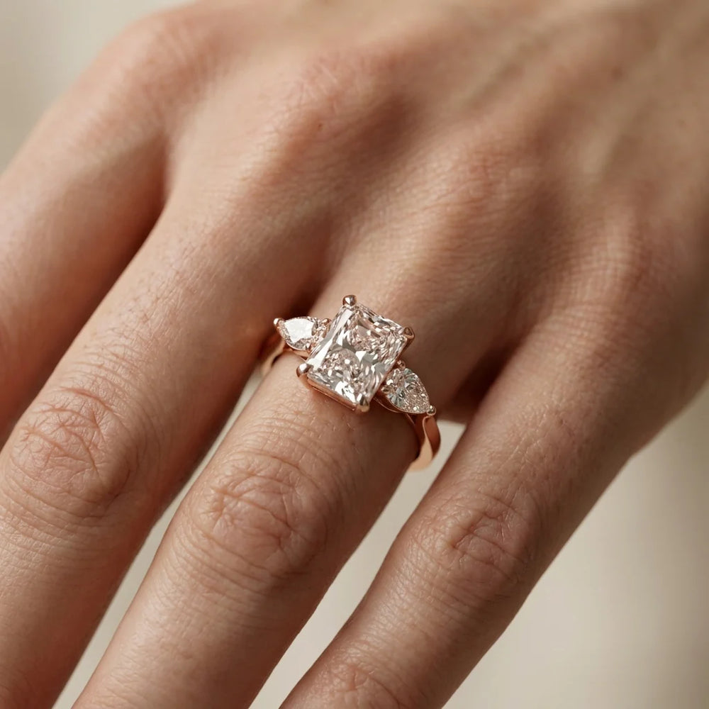 Grace Three Stone Asscher Diamond Engagement Ring