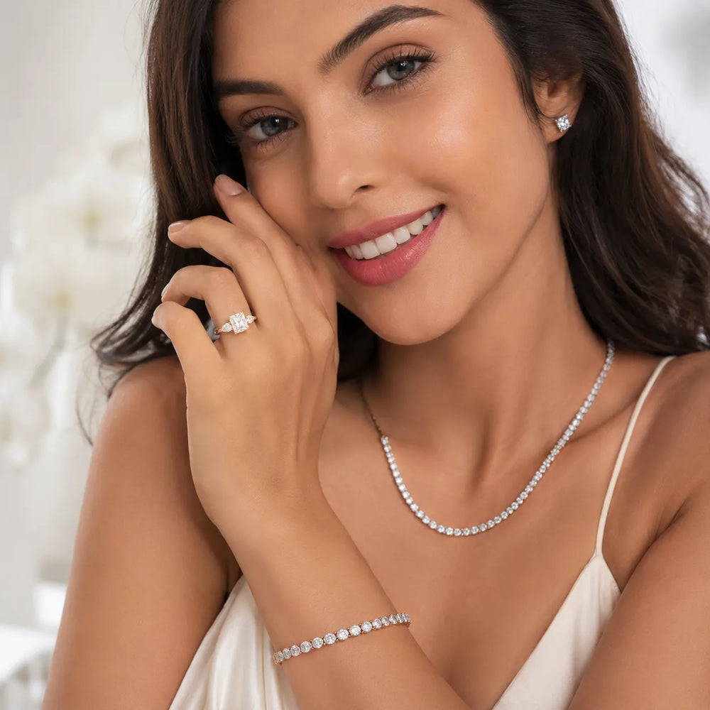 Grace Three Stone Asscher Diamond Engagement Ring
