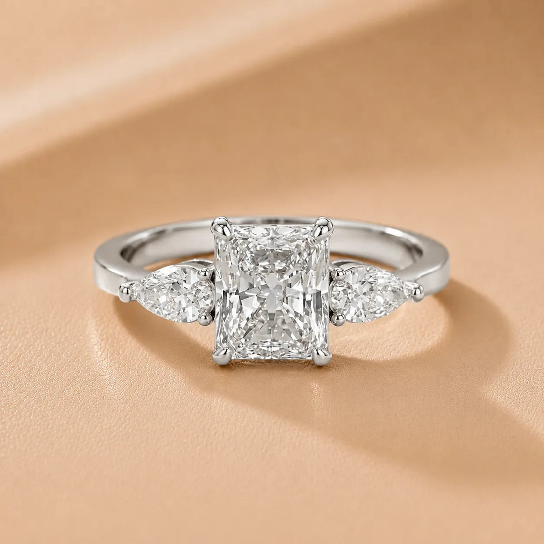 Grace Three Stone Asscher Diamond Engagement Ring – Round (925 Sterling Silver)