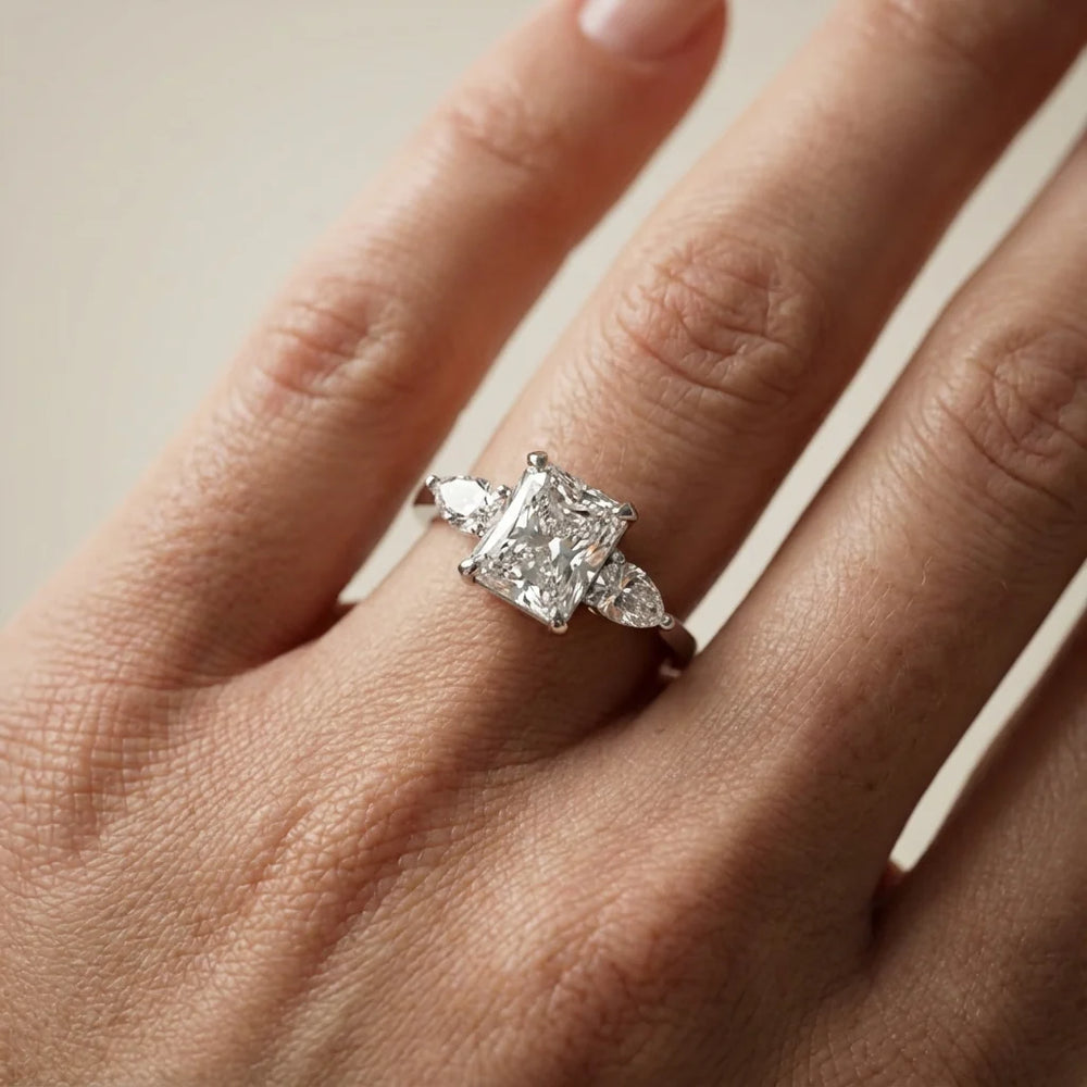 Grace Three Stone Asscher Diamond Engagement Ring