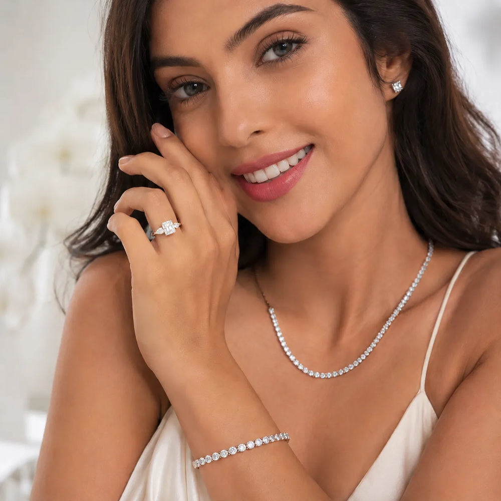 Grace Three Stone Asscher Diamond Engagement Ring