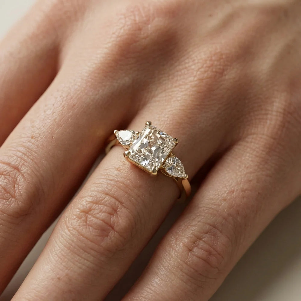 Grace Three Stone Asscher Diamond Engagement Ring