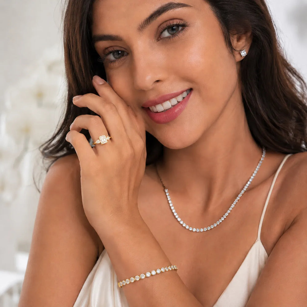 Grace Three Stone Asscher Diamond Engagement Ring