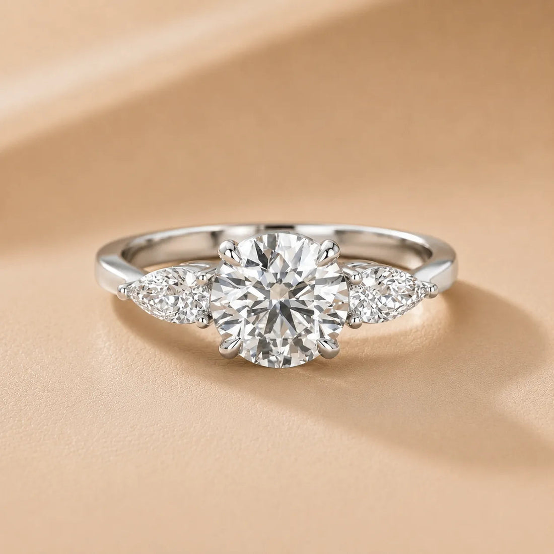 Grace Three Stone Asscher Diamond Engagement Ring – Round (925 Sterling Silver)