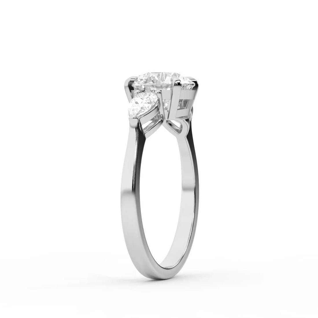 Grace Three Stone Asscher Diamond Engagement Ring – Round (925 Sterling Silver)