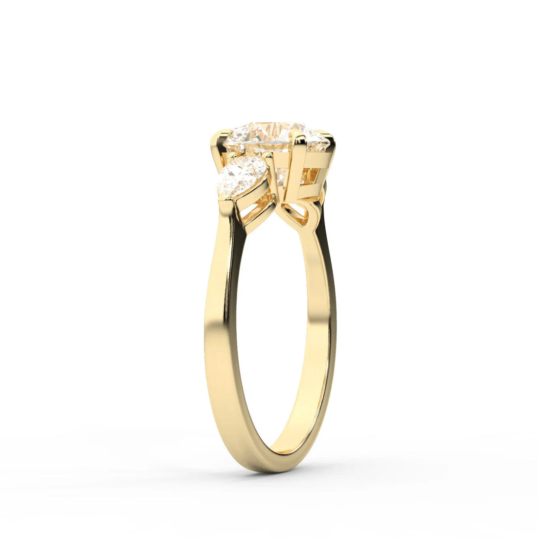 Grace Three Stone Asscher Diamond Engagement Ring – (14K Yellow Gold) – Round (925 Sterling Silver)