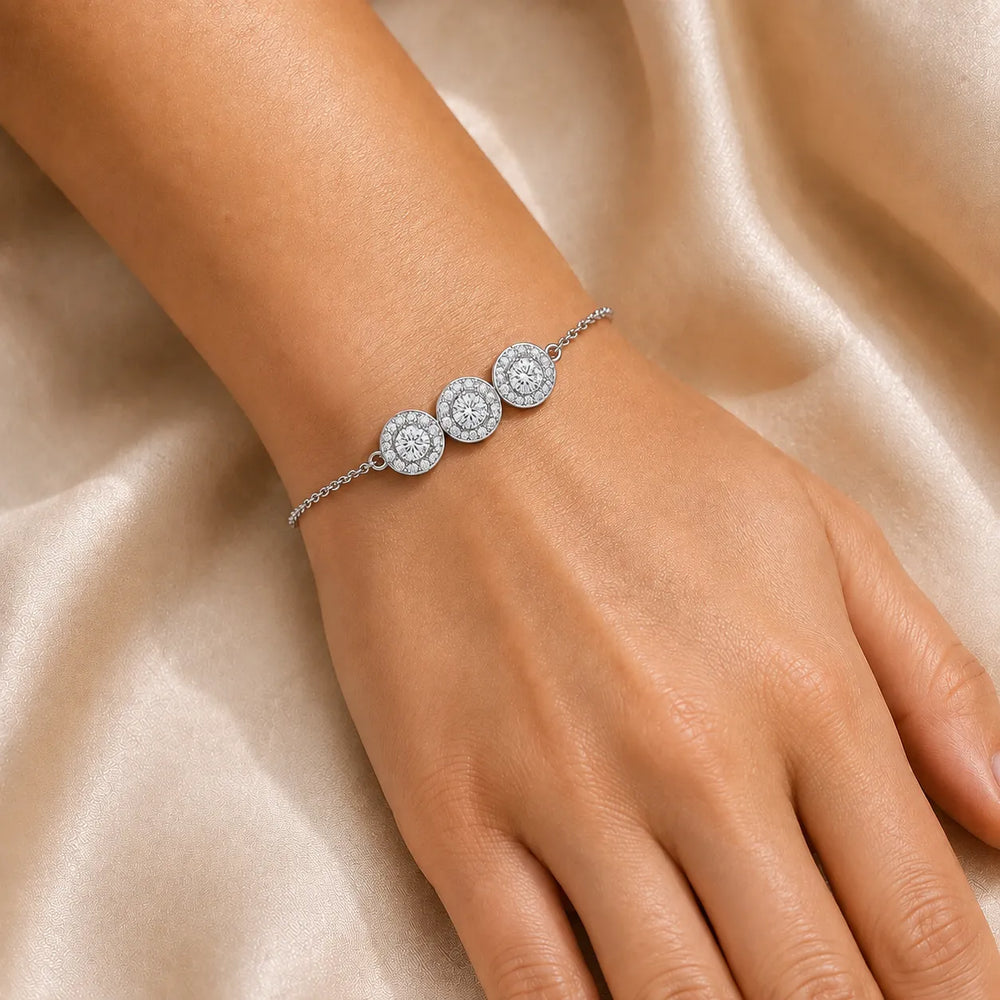 Graceful Trio Sparkle with Trio Set Round Diamond for Gifting Bracelet