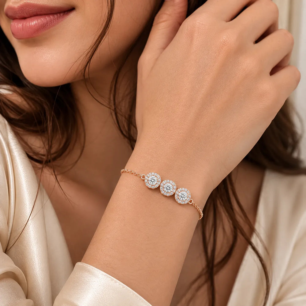 Graceful Trio Sparkle with Trio Set Round Diamond for Gifting Bracelet