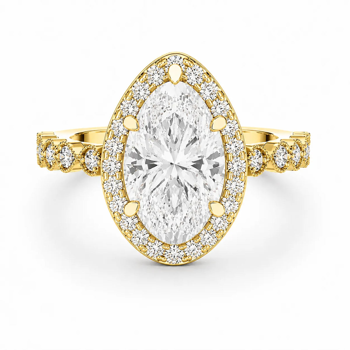 Halo Crown Pear Diamond Ring