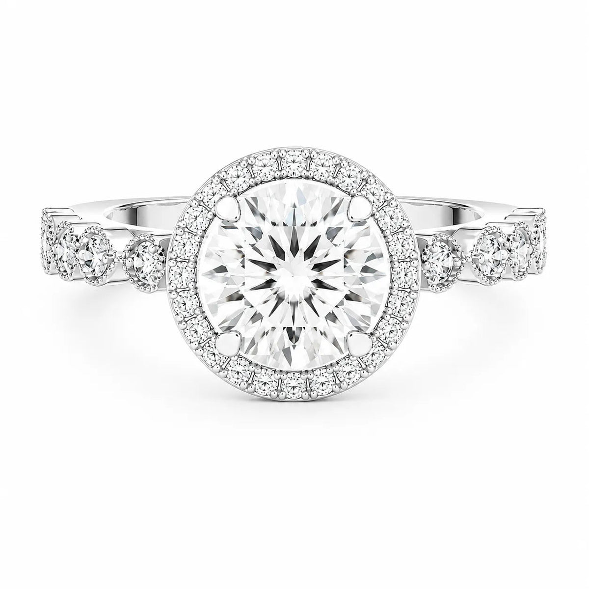 Halo Crown Diamond Ring – Round (925 Sterling Silver)