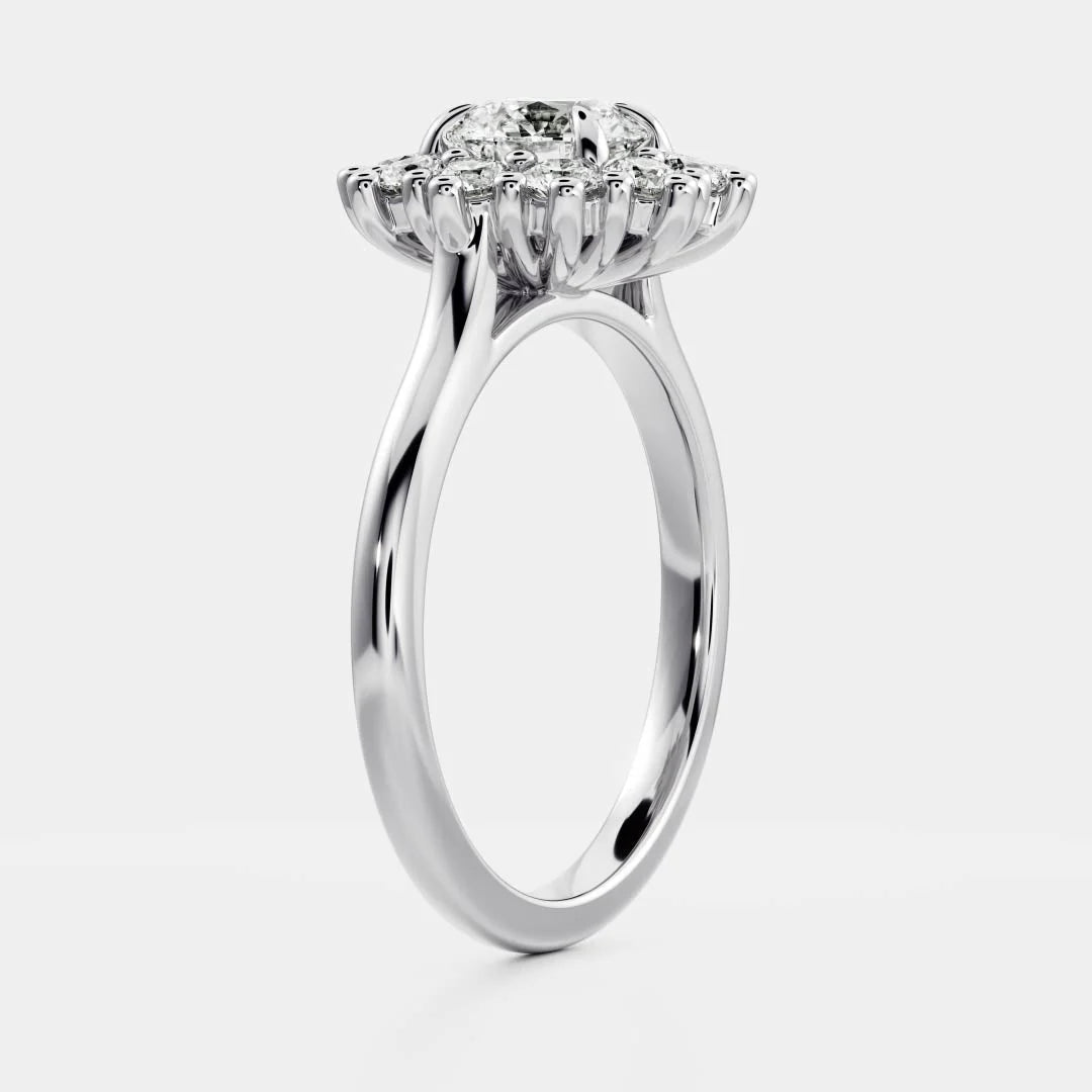 Halo Glow Marquise Diamond Engagement Ring – Round (925 Sterling Silver)