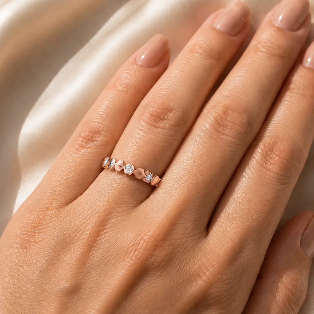 Hexagon Pattern Diamond Stackable Band