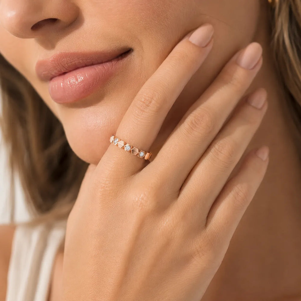 Hexagon Pattern Diamond Stackable Band